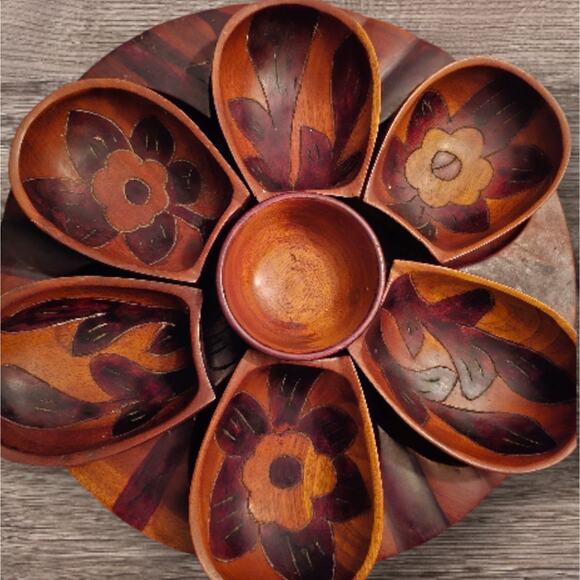 Vintage Inlaid Wood Lazy Susan Chips Dip Hors D'oeuvres Lazy Susan Serving... - Picture 1 of 10